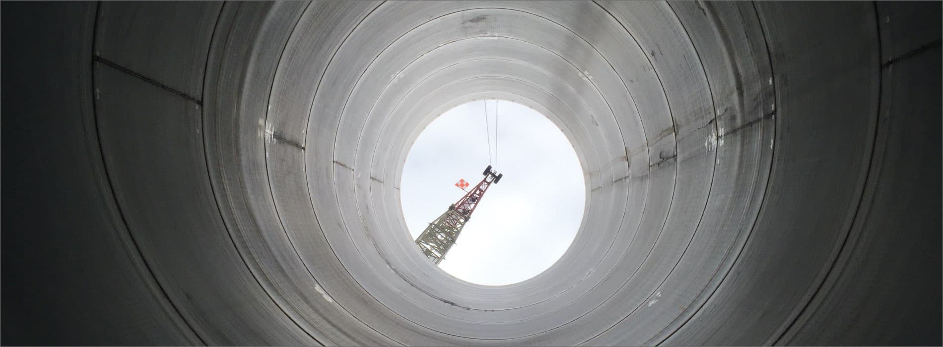 Looking up inside an industrial exhaust stack